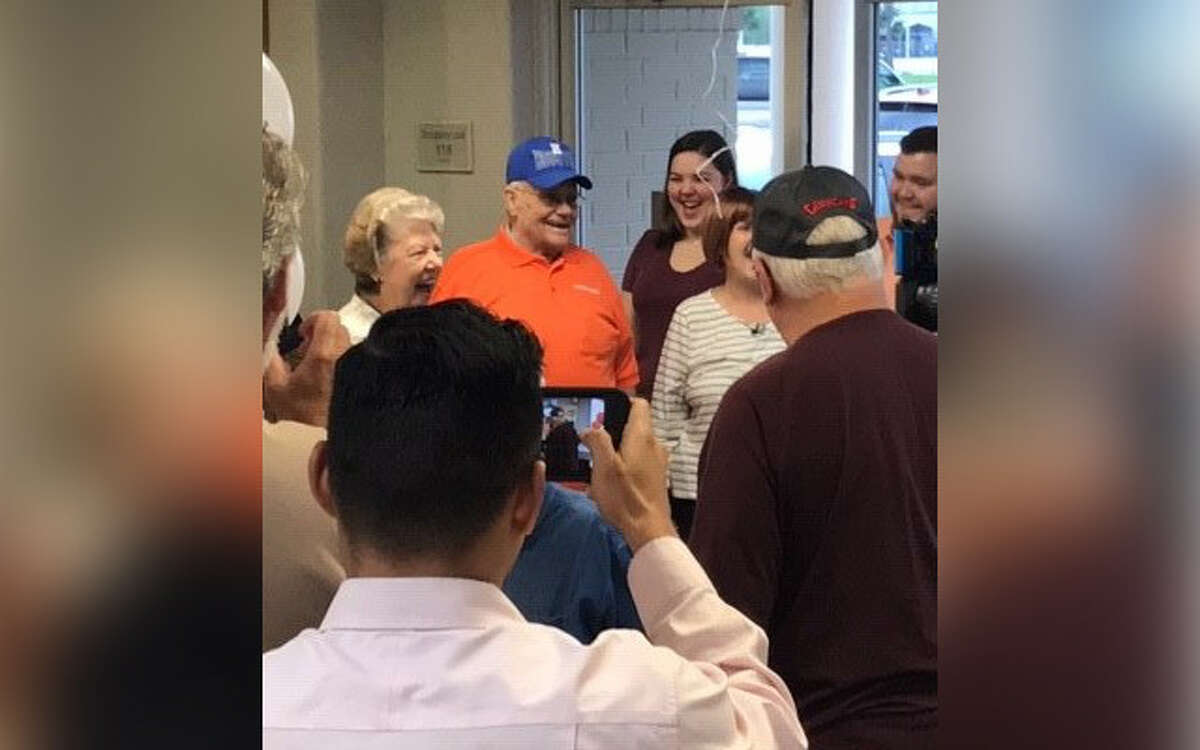 Bobie Miller celebrates his 90th birthday at Whataburger in Spring on March 13, 2019.