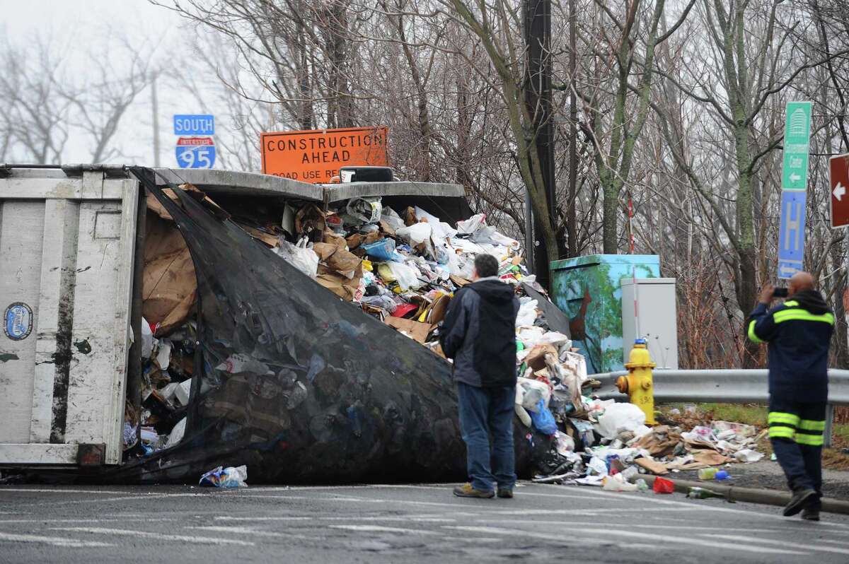 Garbage truck crash closes High Ridge in Stamford