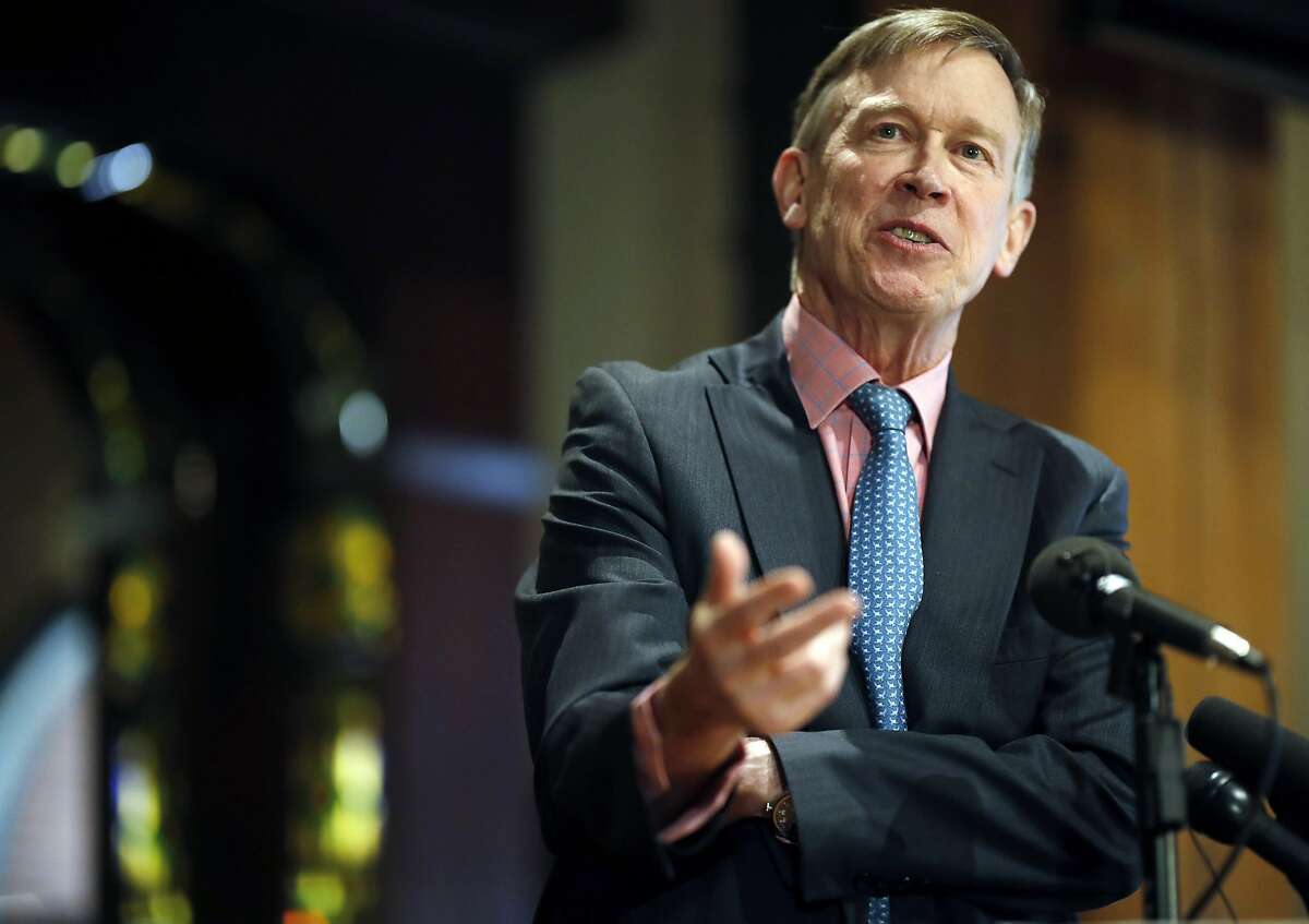 FILE - In this March 6, 2019, file photo, former Colorado Gov. John Hickenlooper speaks in lower downtown Denver. Generations of presidential candidates have made promises to work across the aisle. But as the 2020 campaign kicks into high gear, some Democrats say they have little interest in talk of cross-party cooperation. (AP Photo/David Zalubowski)