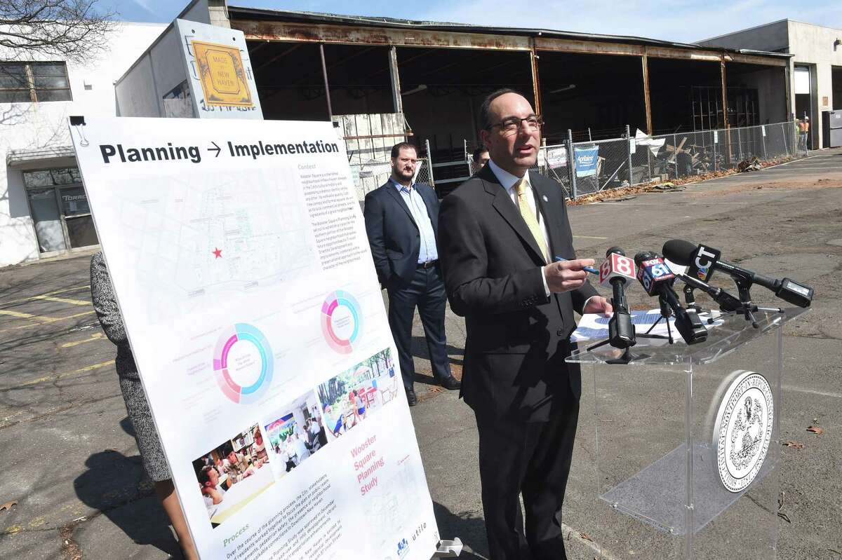 Acting New Haven Economic Development Officer Michael Piscitelli speaks at a groundbreaking for a Wooster Street redevelopment project slated to have 299 residential rental units and over 6,000 square feet of retail space on Union St. in New Haven. The developer applied for an assessment deferral.
