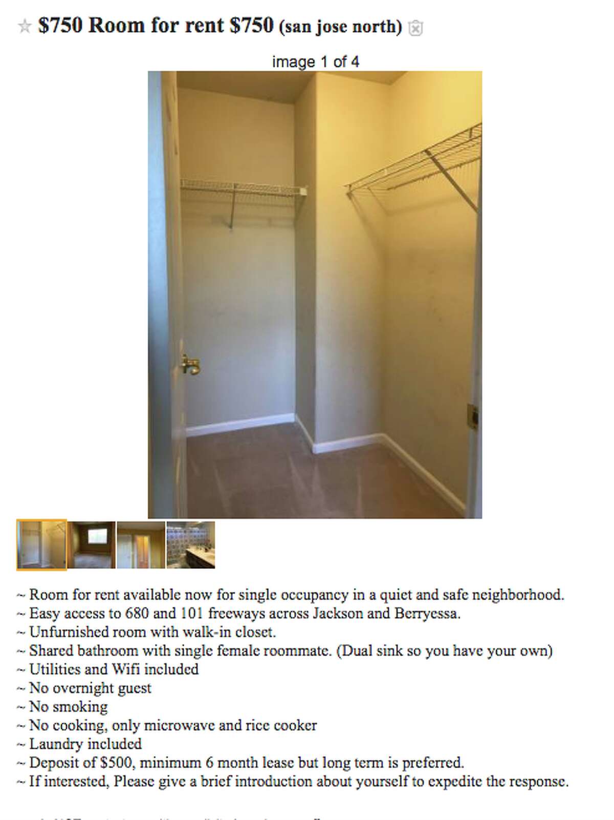 1,790 a month and 'no cooking' allowed to renting in the Bay Area