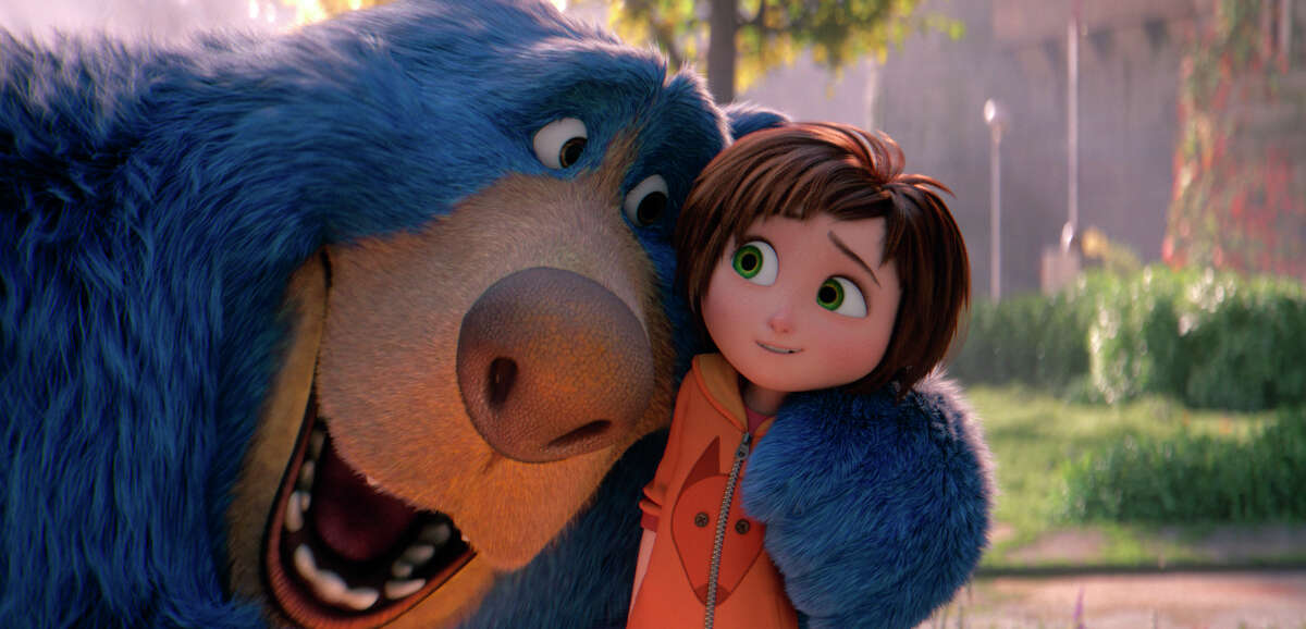 This image released by Paramount Animation shows June, voiced by Sofia Mali, right, and Boomer, voiced by Ken Hudson Campbell, in a scene from the animated film "Wonder Park." (Paramount Animation via AP)