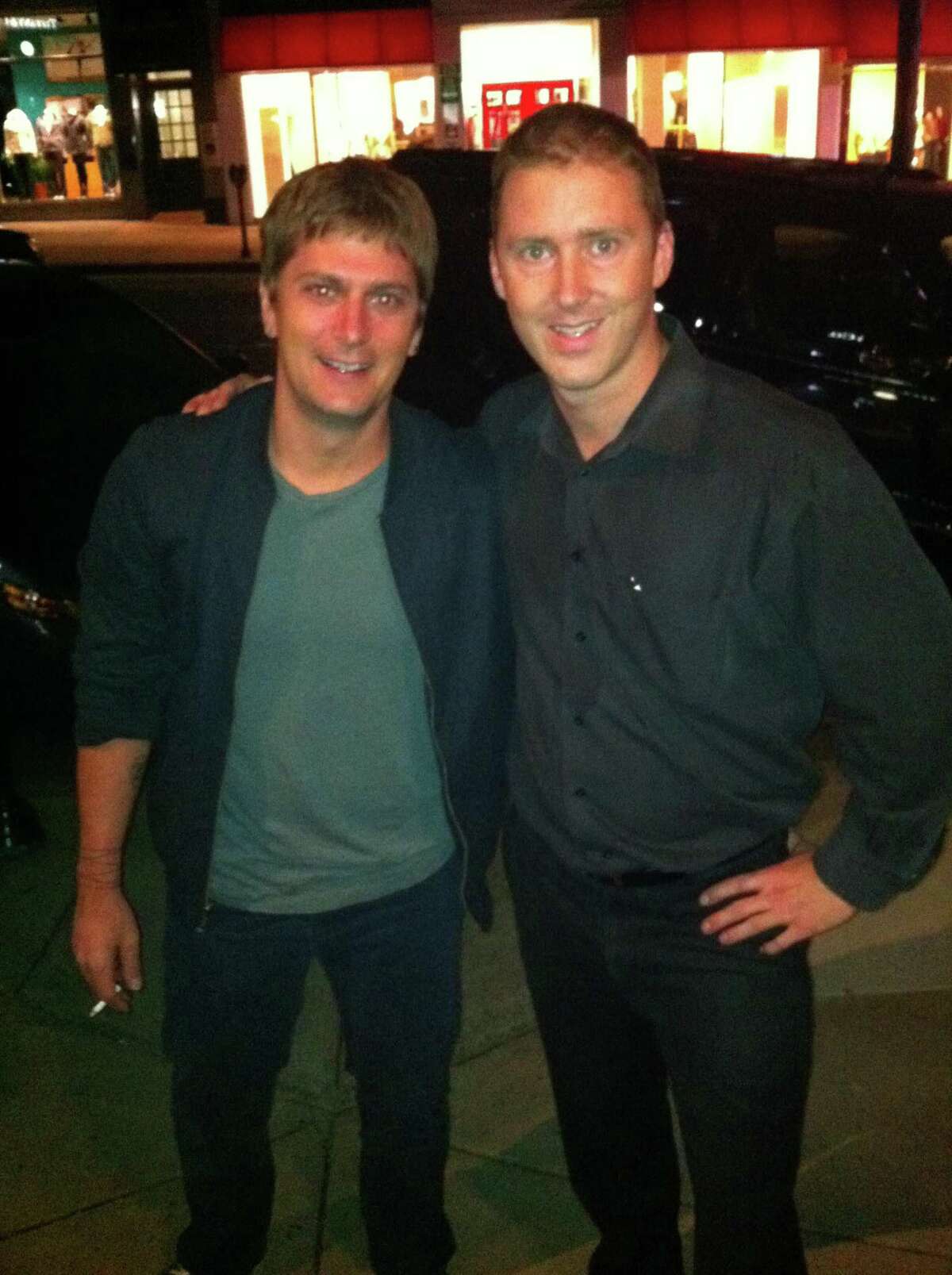 Matchbox Twenty lead singer Rob Thomas, left, poses with Maxime de Givenchy, assistant manager at Terra Ristorante, on Greenwich Avenue a few years ago.