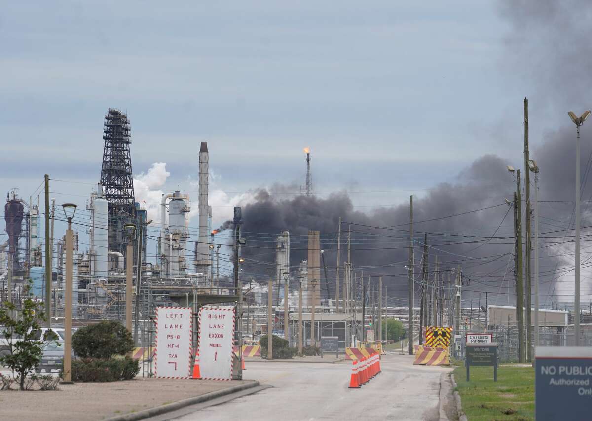 Smoke is shown at Exxon's Baytown facility, 5000 Bayway Drive, where a fire was reported Saturday, March 16, 2019.
