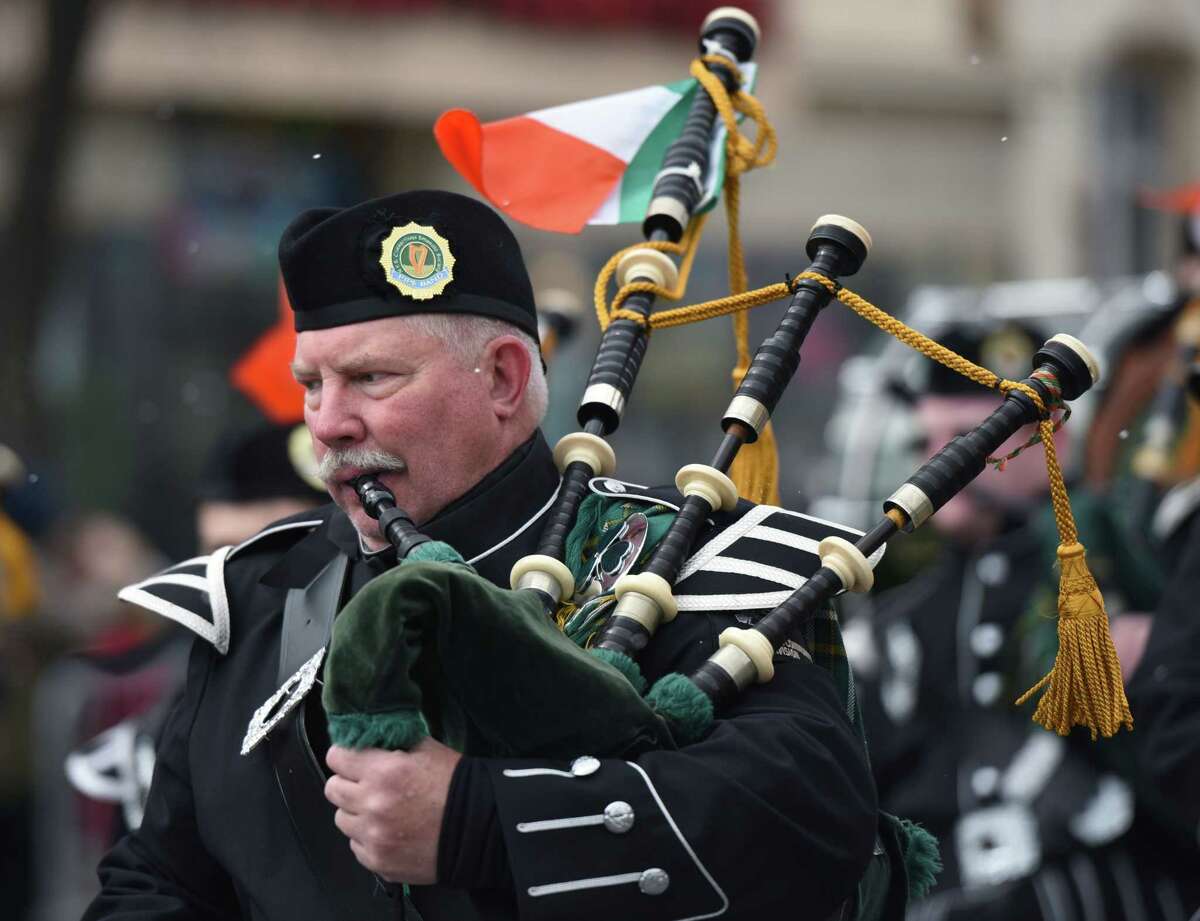 A bagpipe player performs during the 69th Annual Albany St. Patrick's Day Parade on Saturday, March 16, 2019 in Albany, NY. (Phoebe Sheehan/Times Union)