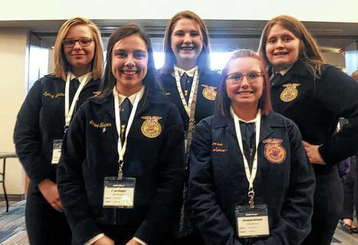 Female members of the Bluffs FFA chapter attended the Women Changing the Face of Agriculture Conference on March 1 at Richland Community College in Decatur. While there they participated in breakout sessions, career fairs and a college fair. Those attending were Kayde Gregory (front row, from left), Savannah Robinson, Sydney Whicker (back row, from left), Tori Preston and Madison Hopkins.