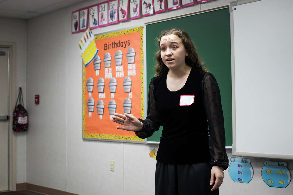 Calvary Baptist Academy student Carley Stothard competes in the religious reading category during the Michigan Association of Christian Schools Fine Arts Festival on Friday, March 15, 2019 at Calvary Baptist. (Katy Kildee/kkildee@mdn.net)