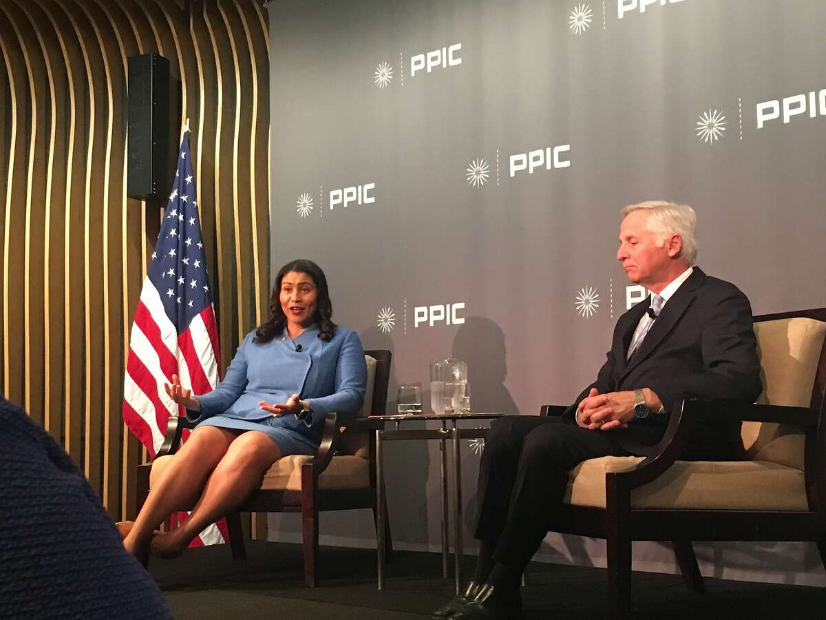 San Francisco Mayor London Breed and Public Policy of California CEO Mark Baldassare in conversation on Monday, March 19, 2019.