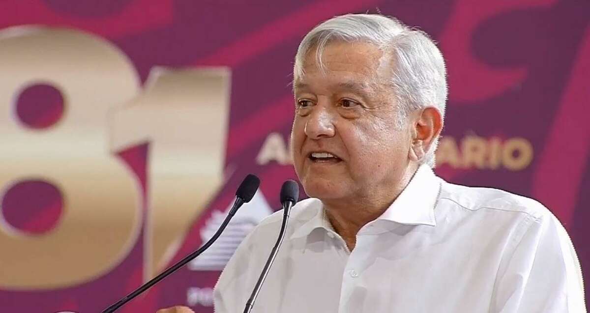 Mexican President Andres Manuel Lopez-Obrador speaking during a Monday afternoon press conference where officials announced plans to move forward with building a new refinery.