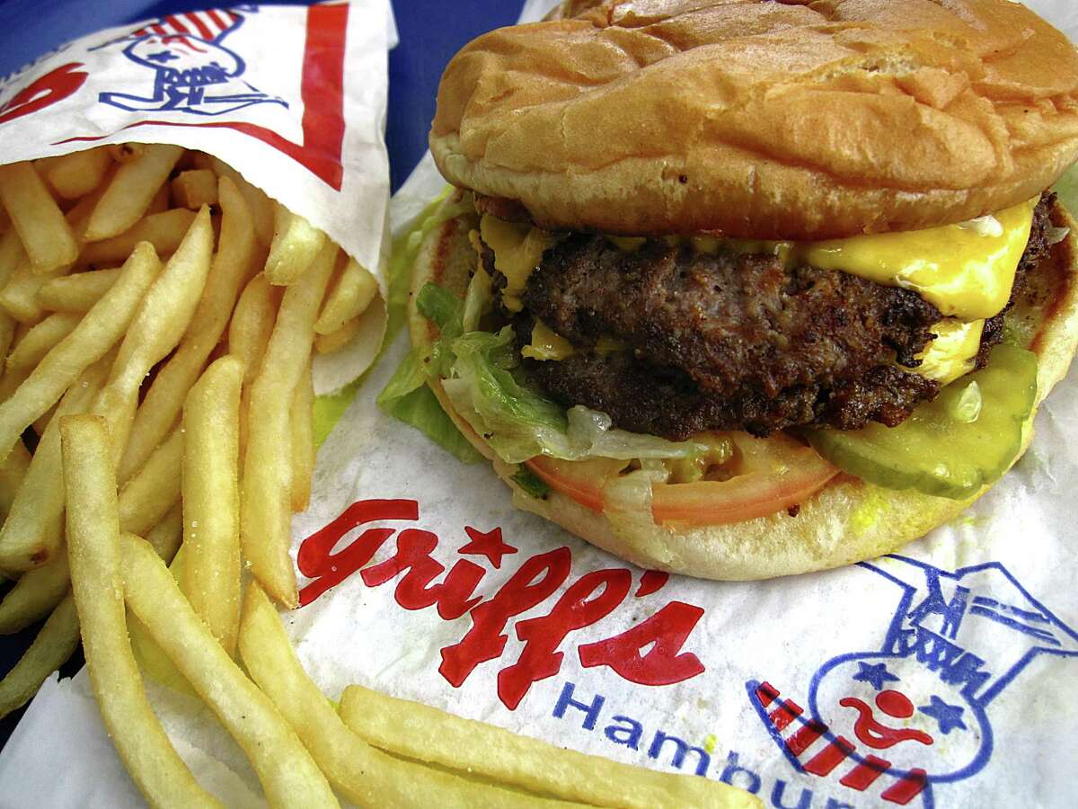 Double Giant Cheeseburger with fries is a popular combo order from Griff's Hamburgers.