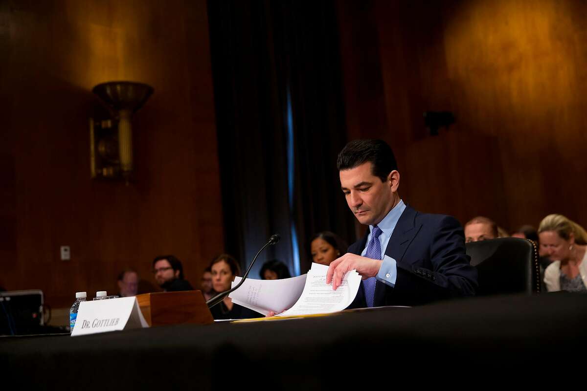 FILE -- Scott Gottlieb, then President Donald Trump's pick for commissioner of the Food and Drug Administration, at a Senate hearing on Capitol Hill in Washington, April 5, 2017. Gottlieb, the commissioner of the Food and Drug Administration, known for his aggressive efforts to regulate the tobacco and e-cigarette industries, resigned March 5, 2019. (Eric Thayer/The New York Times)