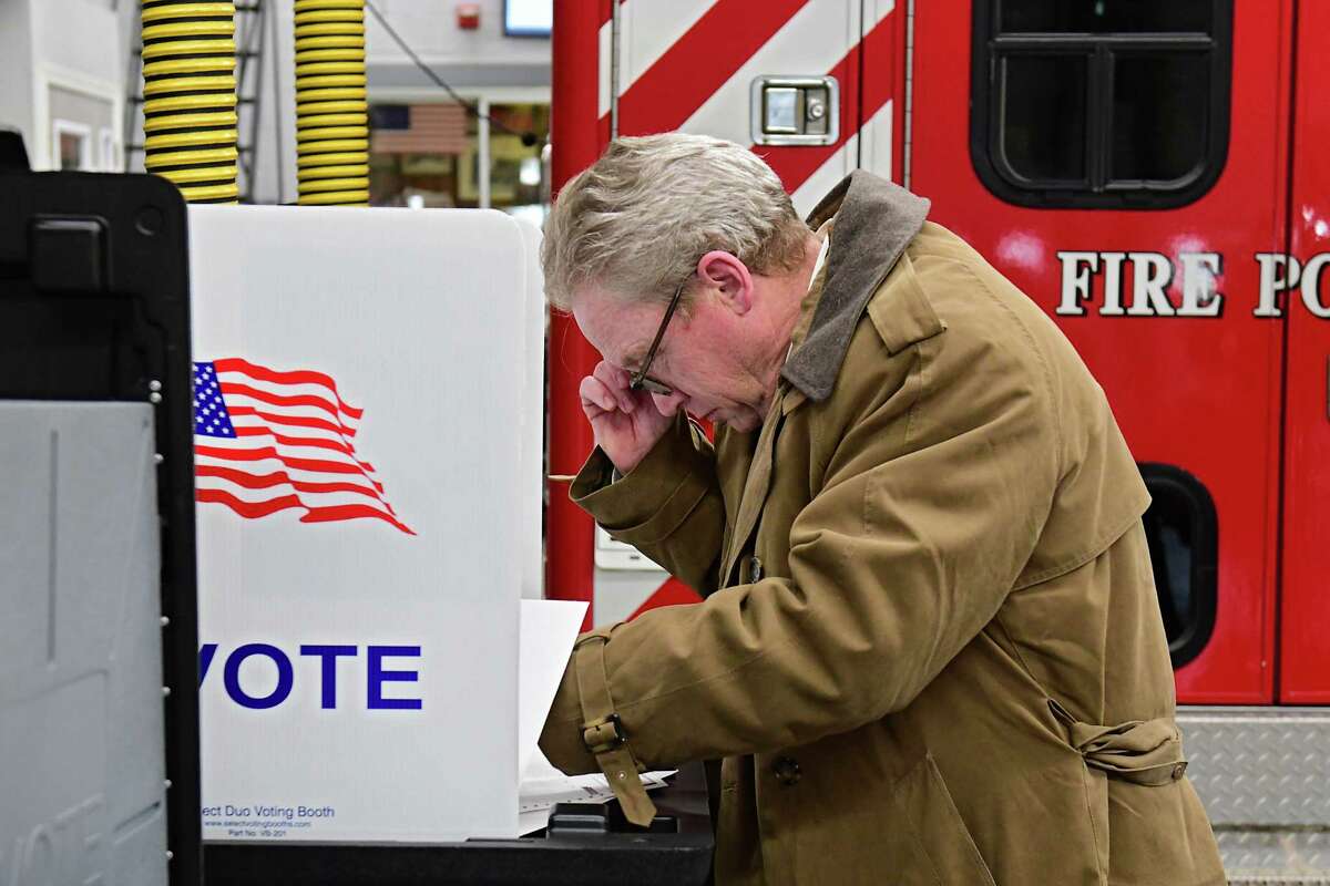 Ballston Spa resident Joseph Hogan fills out an election ballot at the Union Firehouse on a village election day Tuesday, March 19, 2019 in Ballston Spa, N.Y. Four trustees are competing for two seats. (Lori Van Buren/Times Union)