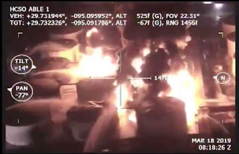 New helicopter video shows intense flames of Deer Park fire up close