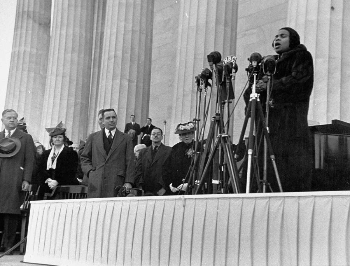 Singer Marian Anderson gives a concert on the steps of the Lincoln Memorial as Secy. of the Interior Harold L. Ickes, left, and others listen. Western Connecticut State University will celebrate the 80th anniversary of the historic concert with a special free, open-to-the-public Marian Anderson Tribute Concert Tuesday, April 9,at 8 p.m.,featuring WCSU vocal students performing songs by four of the leading African American female composers of the 20th century.