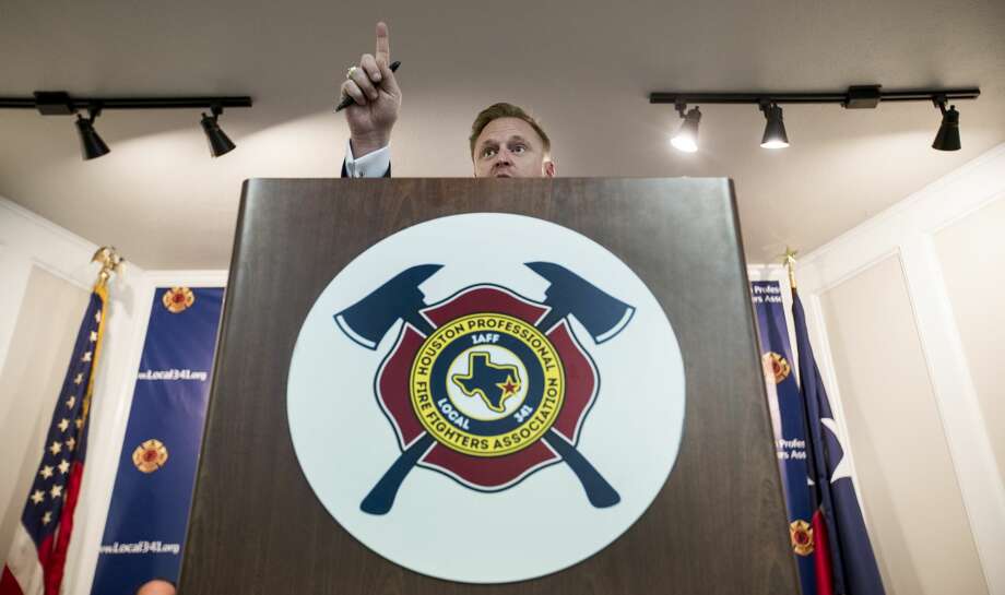 Marty Lancton, president of the Houston Professional Firefighters Association, leads a union meeting at the IAFF Local 341 union hall on Thursday, Feb. 7, 2019, in Houston. Lancton has been at the center of the fight with the city over pensions and pay. Photo: Brett Coomer/Staff Photographer
