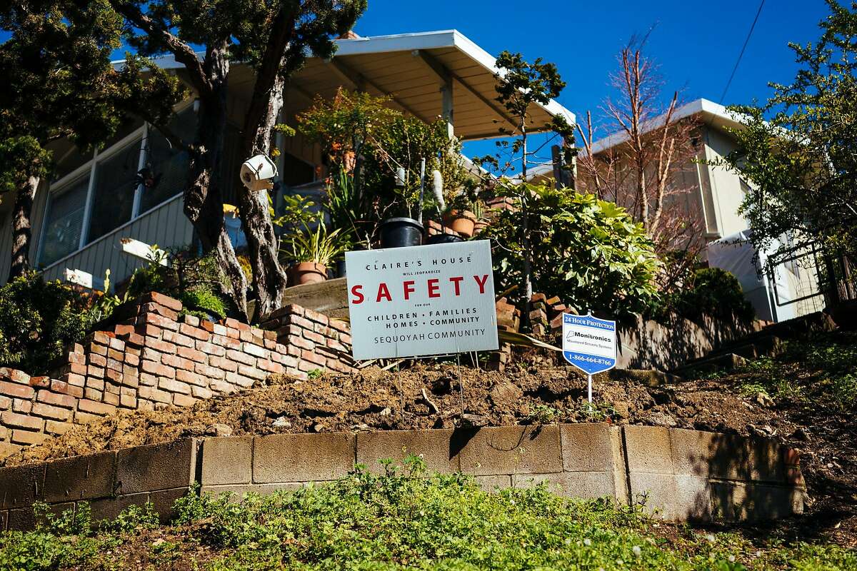 A sign in opposition to the Claire's House photographed in the Sequoyah neighborhood in Oakland, Calif., on Monday, March 11, 2019.