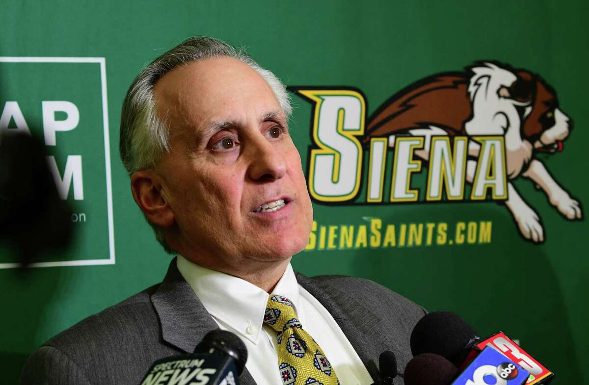 John D'Argenio, Siena College vice president and director of athletics, announces Siena men's basketball coach Jamion Christian is leaving after just one season on Thursday, March 21, 2019 in Loudonville, N.Y. Jamion is leaving to coach at George Washington University. (Lori Van Buren/Times Union)