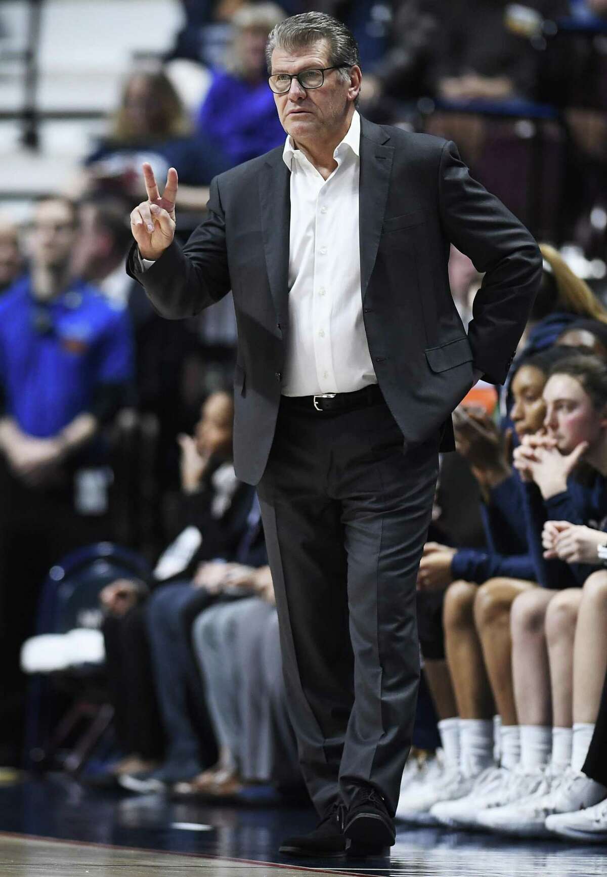UConn coach Geno Auriemma during an AAC Tournament game against UCF on March 11.