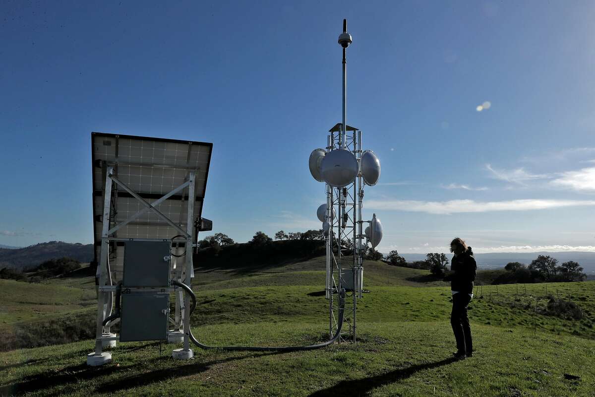 Tosha Comendant, the Conservation Science Manager at the Pepperwood Preserve, on the hilltop where a fire monitoring camera is installed in Santa Rosa, Calif., on Thursday, March 21, 2019. Earlier this week for the first-ever during a Wildfire Technology Innovation Summit, industry insiders, fire officials, regulators and others gathered in Sacramento to look at new technology to help fight fires. One of the key technologies highlighted at the summit was fire-watching cameras, which have already started to be rolled out in the fire-prone North Bay after a successful debut in the Sierra Nevadas and Southern California. One of the first cameras went up in Sonoma County at the Pepperwood Preserve outside Santa Rosa.