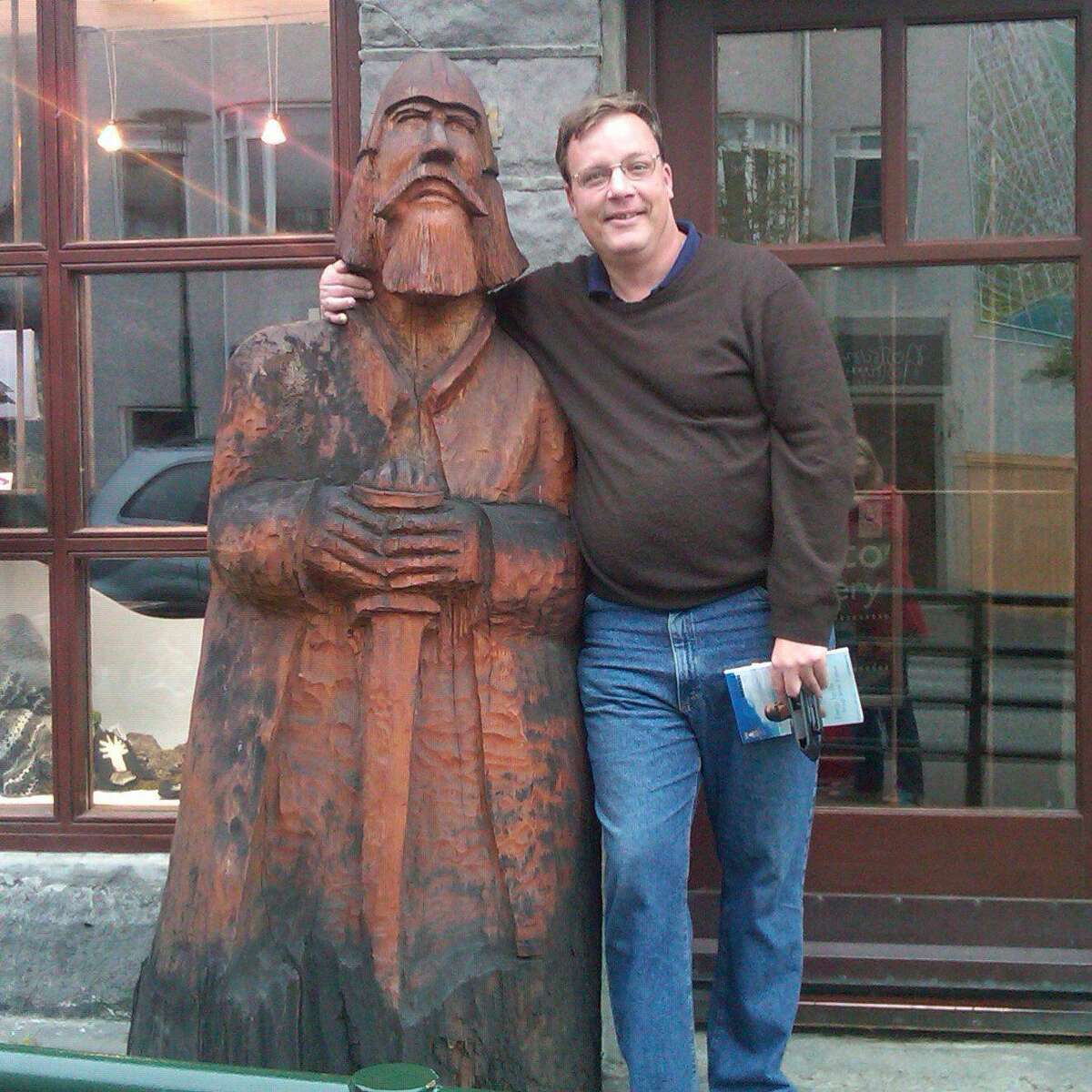 Steve Bennett insists his delivery is not as wooden as the Viking statue next to him in this recent photo taken in Iceland.