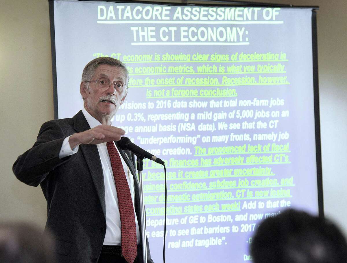 Economist Don Klepper-Smith addresses the Greater Danbury Chamber of Commerce's annual Economic Forecast breakfast held at Michaels at the Grove in Bethel, Wednesday, April 12, 2017. Klepper-Smith said this week that the state’s slow job growth shows “there are cracks in our economic foundation that have not been fully acknowledged.”