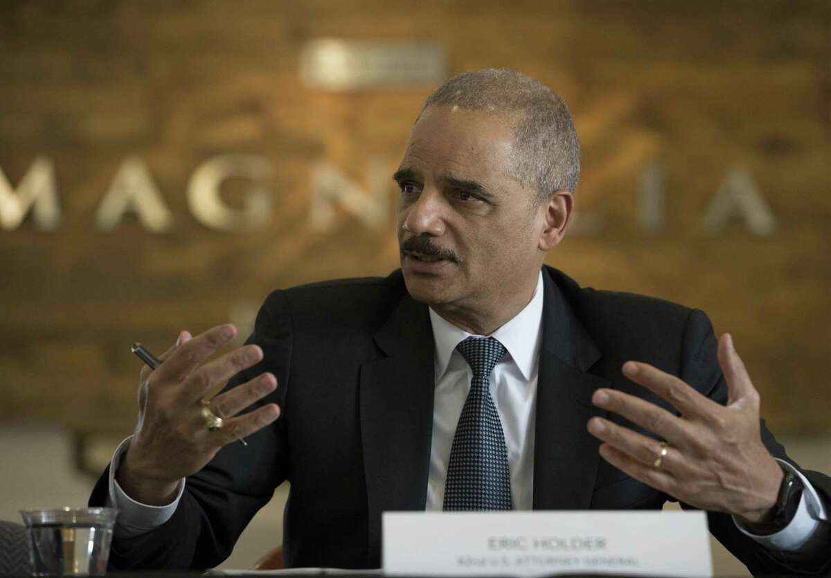 Former U.S. Attorney General Eric Holder meets community activits and area college student leaders during a round table to discuss the census in 2020 and redistricting in 2021 on Wednesday, March 20, 2019, in Houston. Building power in Houston’s young Latino population and getting Latnio community to vote in the future at the state level was a big part of the discussion.