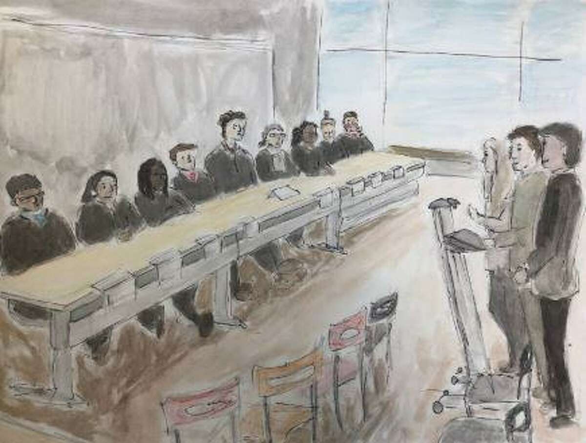 Artist rendering by Academy of Information Technology and Engineering senior Jay Paolini of a mock Supreme Court trial held at the school on Feb. 25.