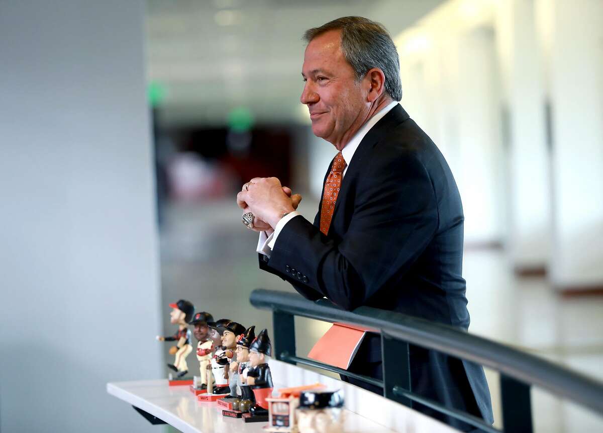 Mario Alioto, executive vice president of business operations for the San Francisco Giants, listens to a speaker during Media Day at Oracle Park in San Francisco, Calif., on Friday, March 22, 2019. Opening day for the Giants is on April 5.