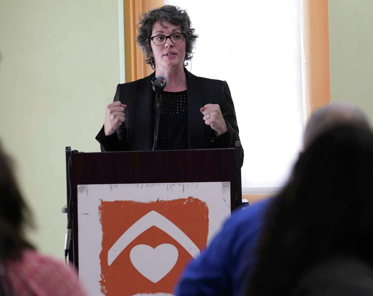 Kate Vickey, excutive director of Houston Immigration Legal Services Collaborative, speaks during the presentation of the Humanitarian Action Plan by the Houston Immigration Legal Services Collaborative held at BakerRipley, 6500 Rookin St., Friday, March 22, 2019, in Houston.