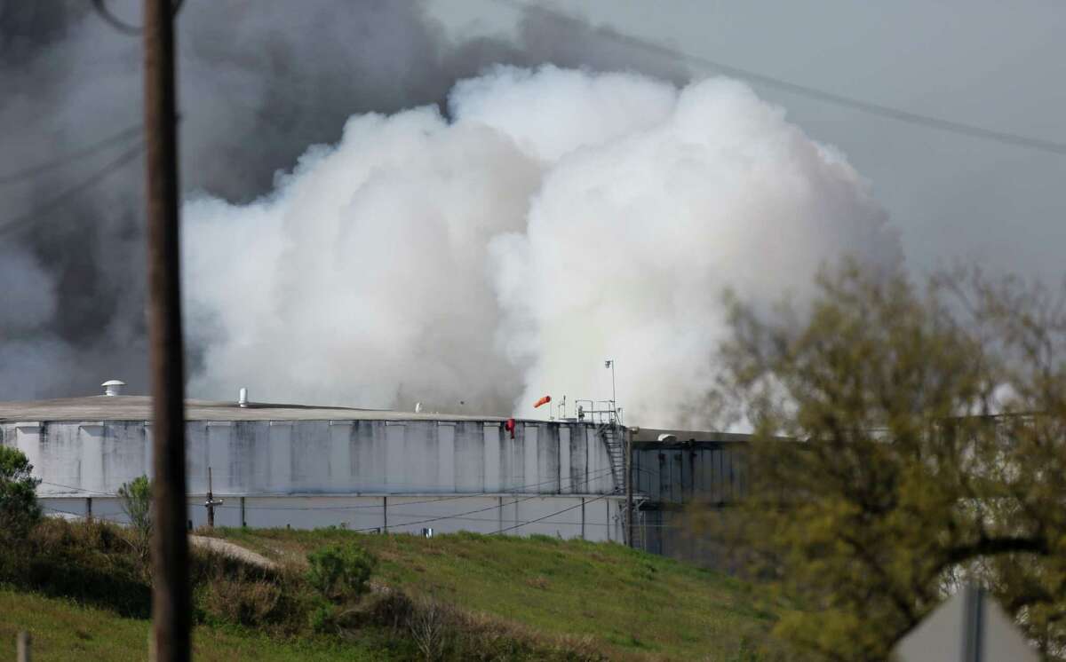 The petrochemical fire at Intercontinental Terminals Company reignited as crews tried to clean out the chemicals that remained in the tanks Friday, March 22, 2019, in Deer Park, Texas.
