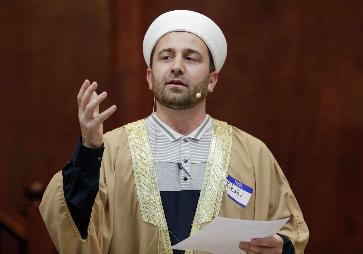 Imam Mohammed Rihabi speaks during the "Standing As One Healing After New Zealand" program, a prayer and remarks vigil with community and local faith leaders at The Woodlands Muslim Community at Masjid Al-Ansaar Mosque Friday, March, 22, 2019 in The Woodlands, TX.
