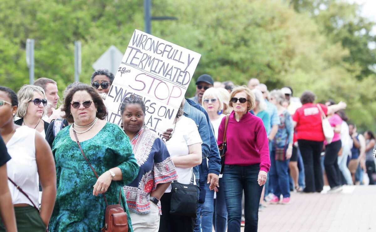 People lined up outside of Texas Southern University’s Rec center during the rally for Kamala Harris, Saturday, March 22, 2019, in Houston.