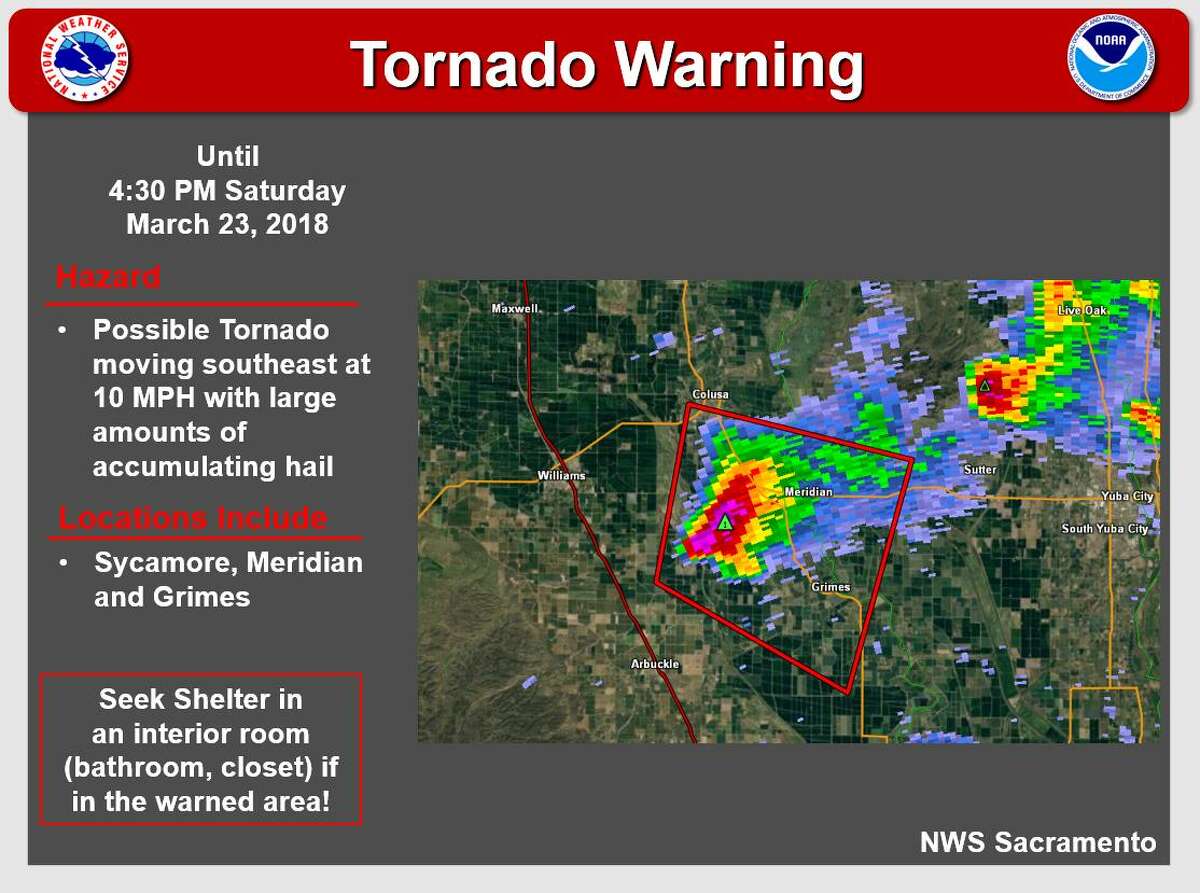 Tornado warning issued for Colusa, Sutter counties