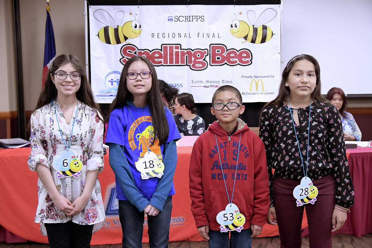 The top four finishers in the 2019 Scripps Howard Regional Final Spelling Bee held Saturday, March 23, 2019 at the Zaffirini Success Center at TAMIU, are, from left, fourth place - United Middle School 8th grade student, Alynna Montemayor; third place - Newman Elementary 5th grade student, Kayla Vu; second place - Lamar Bruni Vergara Middle School 6th grade student Emmanuel Rimocal and first place winner - Lamar Middle School 6th grade student Mia Cuevas. Cuevas will travel to Washington D.C. to compete in the National Spelling Bee.