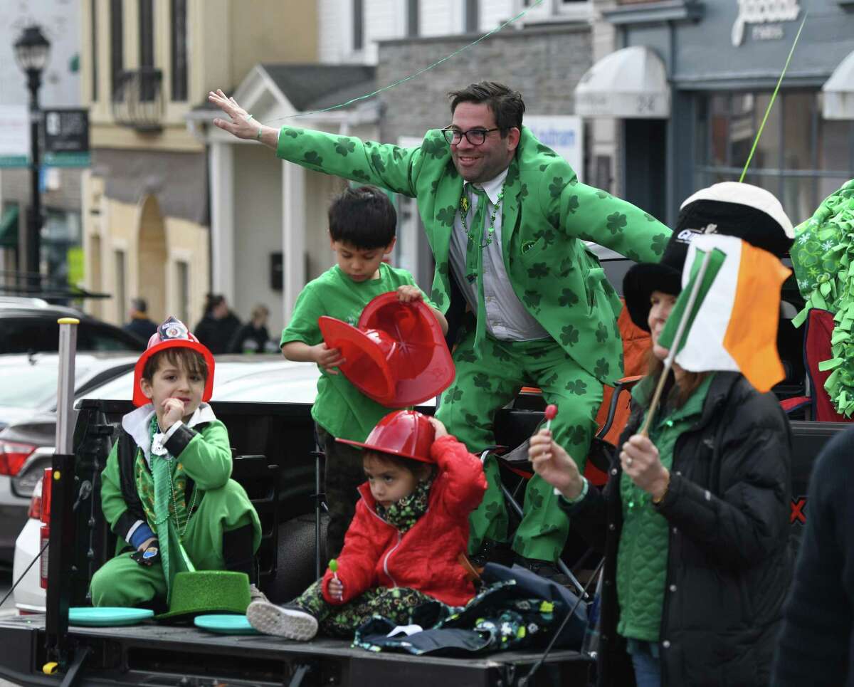 Greenwich’s annual St. Patrick’s Day Parade takes place March 22, with former selectman John Toner as Grand Marshall. Pictured is a scene from the 2019 march.