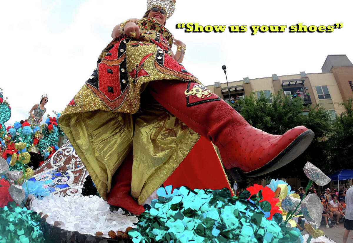 The tradition of Battle of Flowers and Flambeau Parade royalty dressing up footwear with elaborate decorations and hiding them under their long gowns until Fiesta-goers yell "Show us your shoes" has become so important to the festivities that the Institute of Texan Cultures is dedicating an exhibit to it.