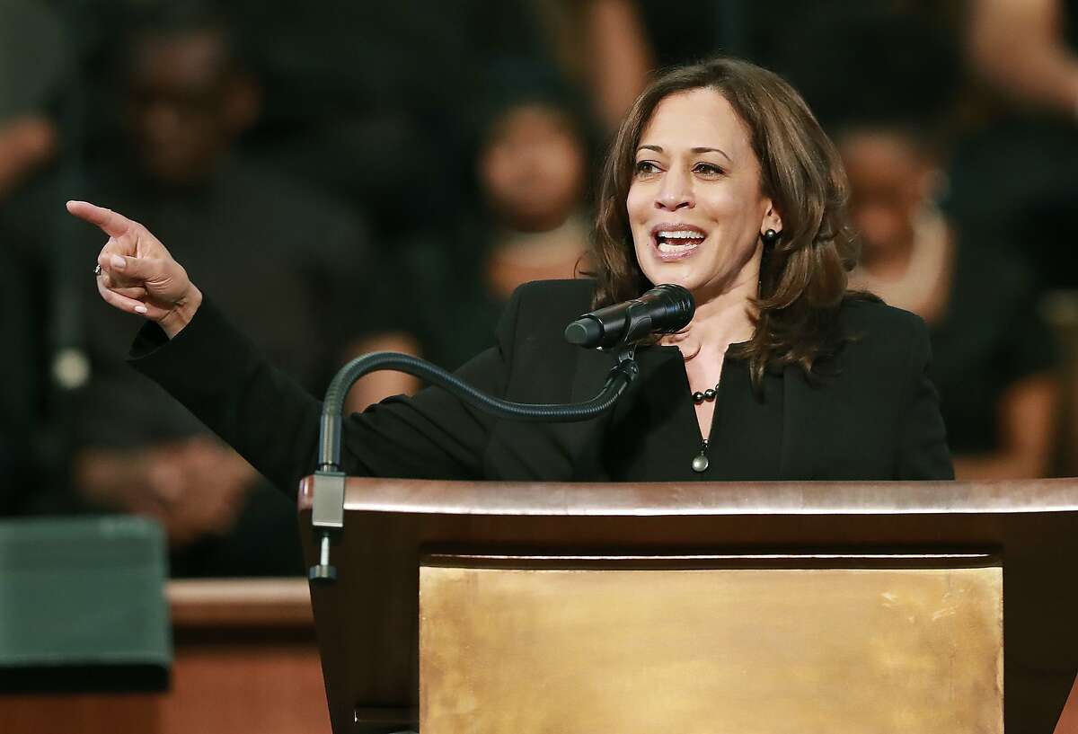 U.S. Sen. Kamala Harris, D-Calif., makes special remarks during the worship service at Ebenezer Baptist Church on Sunday, March 24, 2019, in Atlanta. The Democratic presidential candidate is one of several candidates to visit Georgia in the 2020 cycle. (Curtis Compton/Atlanta Journal-Constitution via AP)