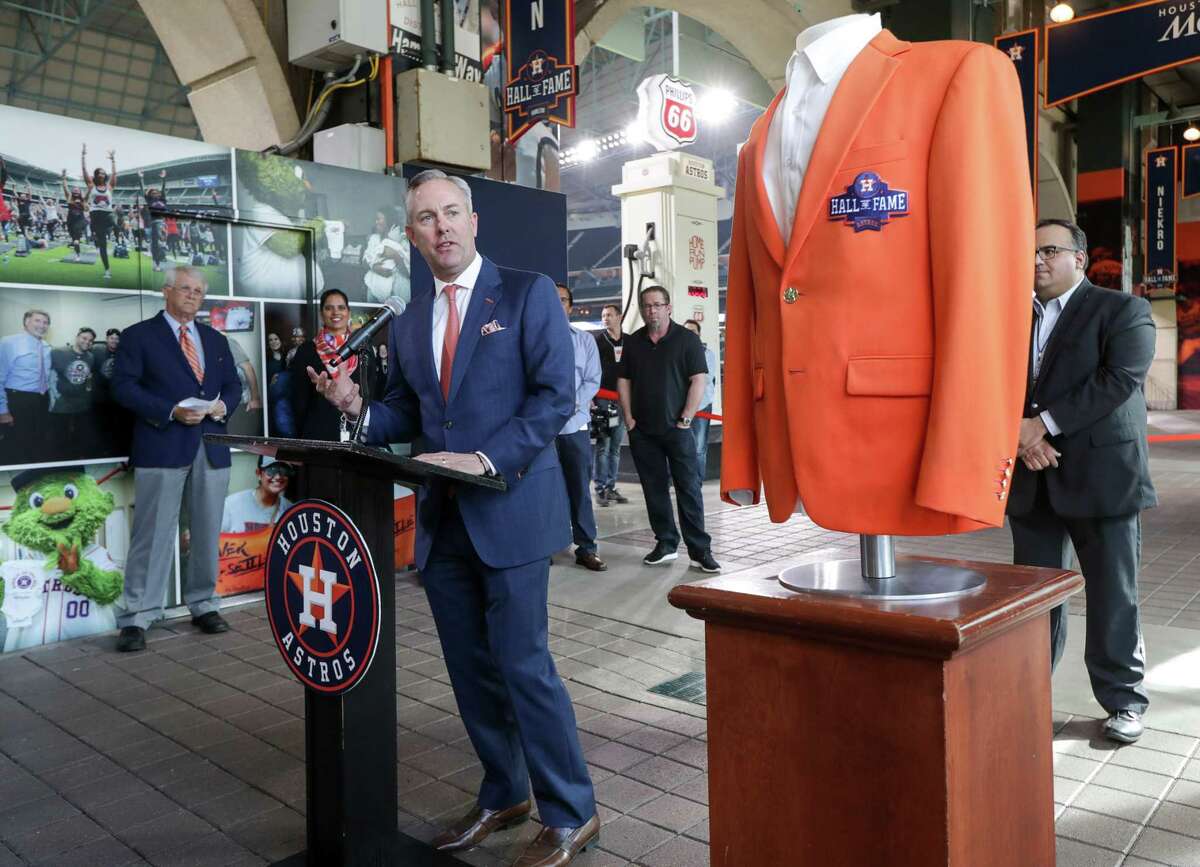 PHOTOS: Here's what the Astros Hall of Fame at Minute Maid Park looks like Reid Ryan, Houston Astros president of business operations, talks about the opening of the Houston Astros Hall of Fame Alley at Minute Maid Park on Monday, March 25, 2019, in Houston.