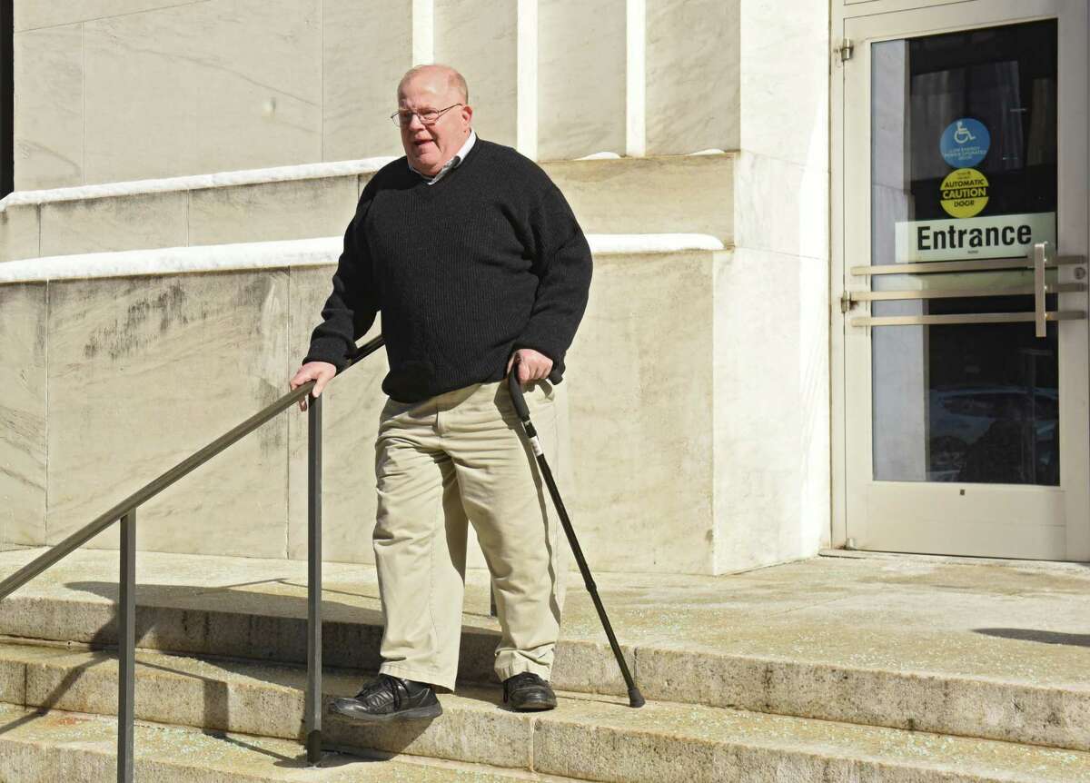 Tom Scarff, campaign manager for Cohoes Mayor Shawn Morse, leaves the Federal Courthouse after a grand jury indicted Morse on seven charges related to his alleged misuse of political campaign funds on Thursday, Feb. 28, 2019 in Albany, N.Y. (Lori Van Buren/Times Union)