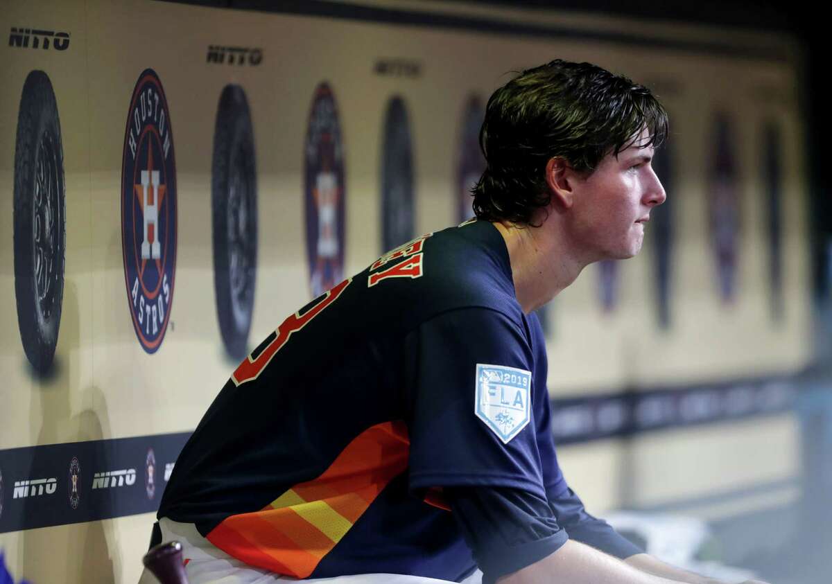 PHOTOS: Astros nicknames on their 2019 Players' Weekend jerseys  Houston Astros starting pitcher Forrest Whitley (68) sits in the dugout during the third inning of a spring training game at Minute Maid Park on Monday, March 25, 2019, in Houston.  >>>See the nicknames for each Houston Astros player on the back of their jerseys for Players' Weekend on Aug. 23-25, 2019 ... 