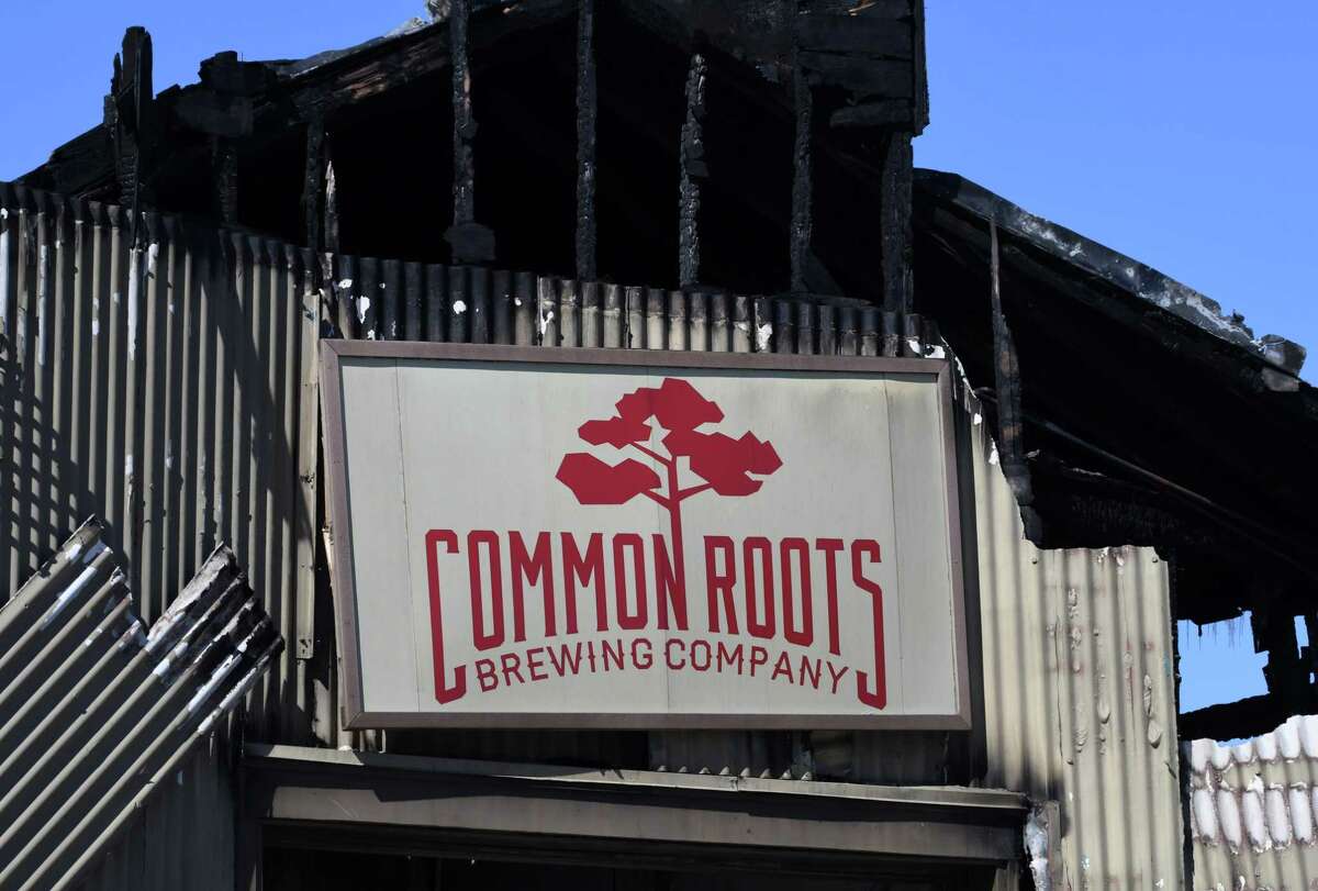 The front section of Commons Roots Brewing Company was destroyed by fire on Tuesday, March 26, 2019, on Saratoga Avenue in South Glens Falls, N.Y. The fire started on Monday night. (Will Waldron/Times Union)