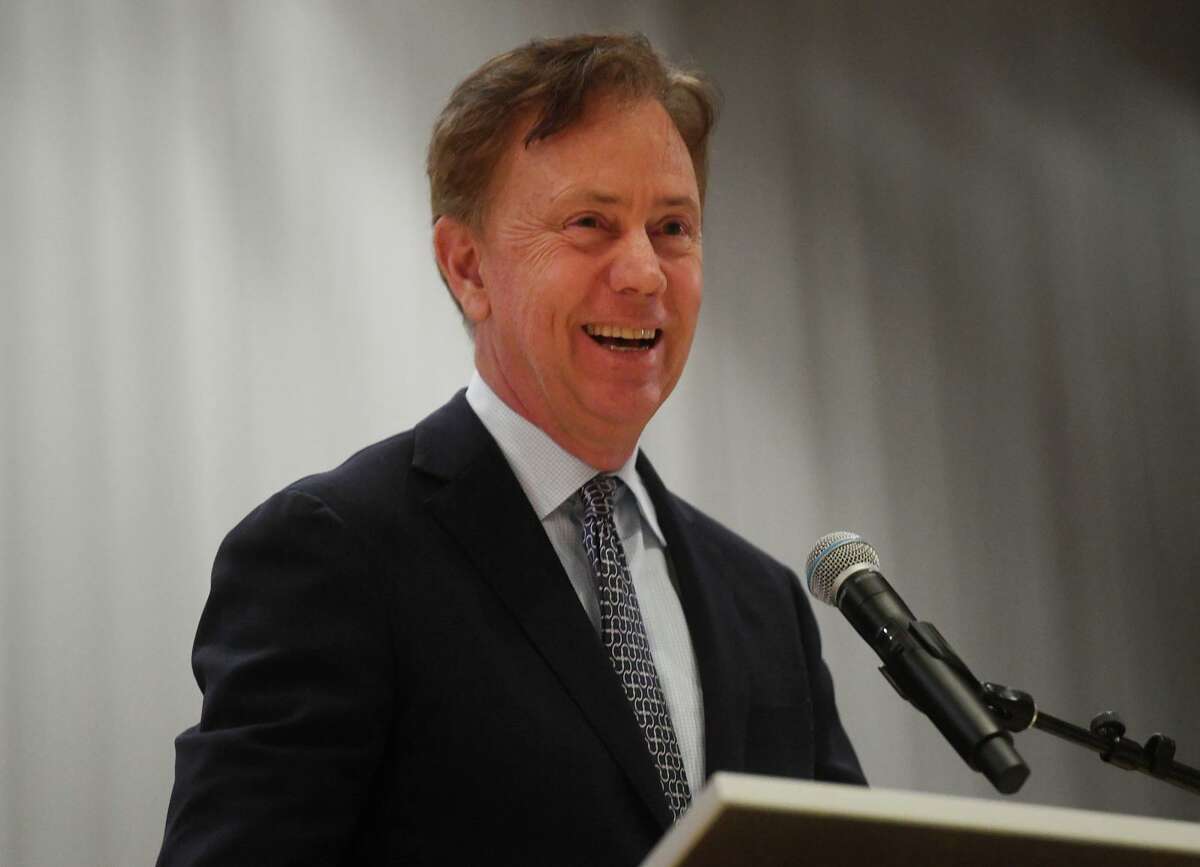 Governor Ned Lamont speaks to students and faculty during a visit to Harding High School in Bridgeport, Conn. on Tuesday, March 26, 2019.