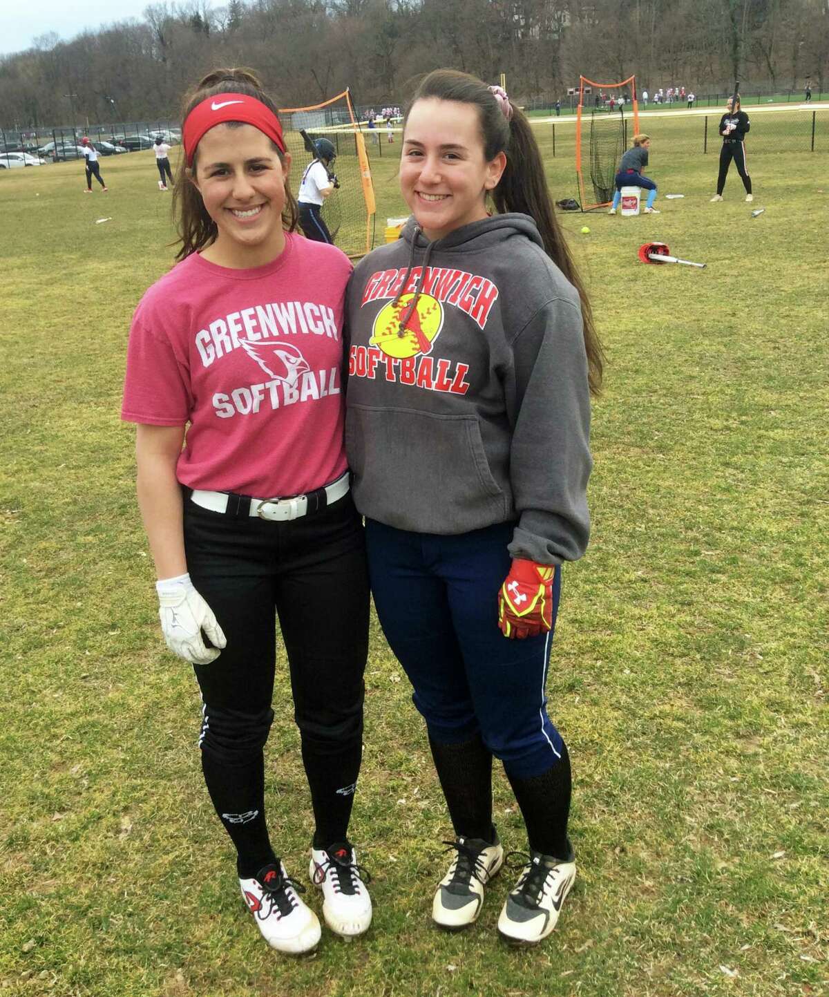 Sophia Prieto, left, and Julie Gambino are senior captains of the Greenwich High School softball team. March 26, 2019