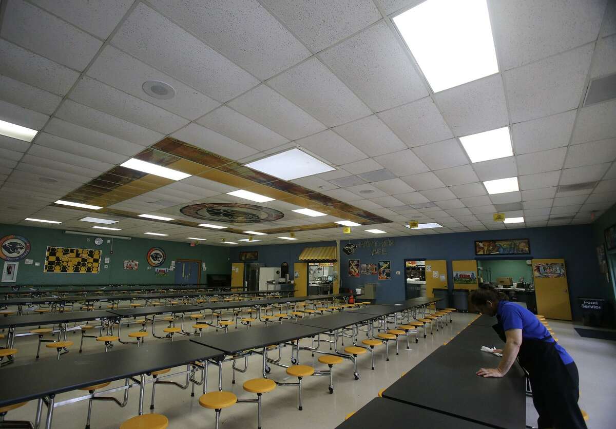 This is the cafeteria at Kazen Middle School in the South San Antonio School District. Peronnel there believes the ceiling tiles need to be replaced. Trustees with the district are slated to approve two agenda items on a new plan for the superintendent's contract and a long-term facilities plan to deal with outdated equipment and buildings.