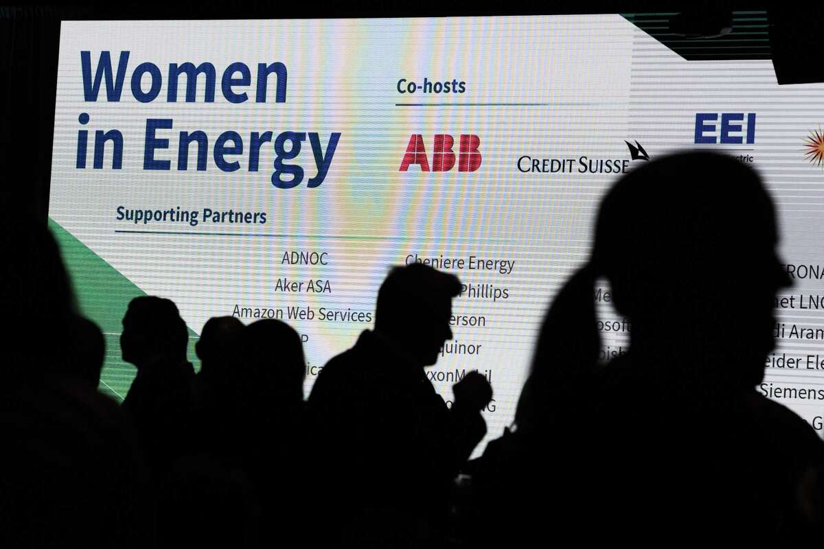 Guests arrive to the Women in Energy dialogue during the CERAWeek convention on Wednesday, March 13, 2019, in Houston.