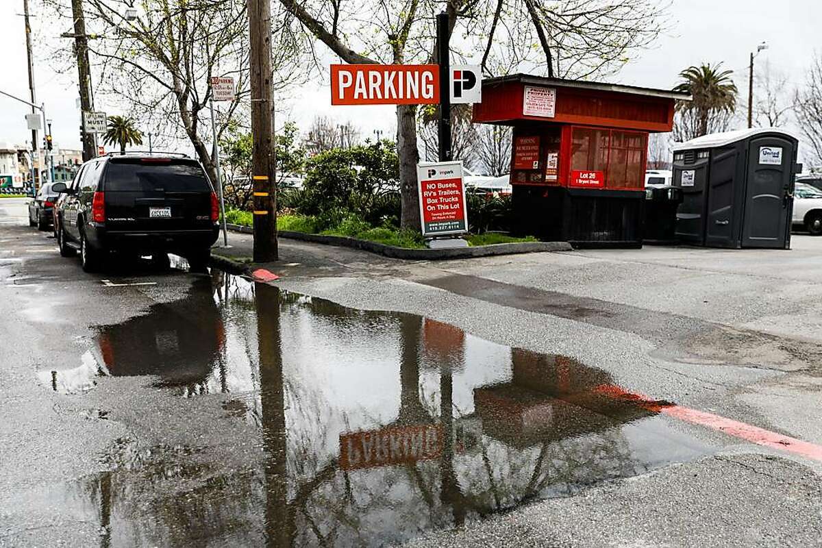 The entrance to a parking lot on Beale Street in San Francisco, California, on Wednesday, March 27, 2019. The parking lot had been proposed by Mayor London Breed as a potential Navigation Center.