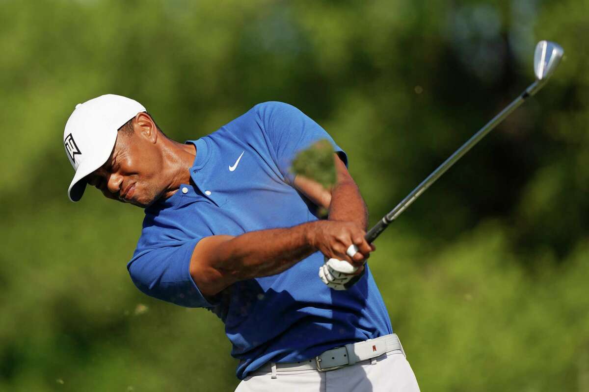 AUSTIN, TEXAS - MARCH 27: Tiger Woods of the United States plays his plays a shot in his match against Aaron Wise of the United States during the first round of the World Golf Championships-Dell Match Play at Austin Country Club on March 27, 2019 in Austin, Texas. (Photo by Darren Carroll/Getty Images)