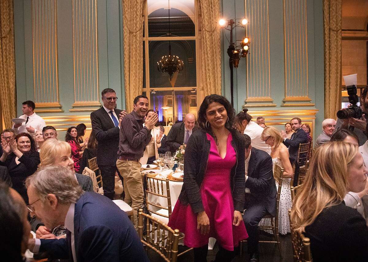 Saru Jayaraman, Co-Founder & President Restaurant Opportunities Centers United, goes up to the podium after being announced winner at the Visionary of the Year Award gala on Wednesday, March 27, 2019 in San Francisco, CA.