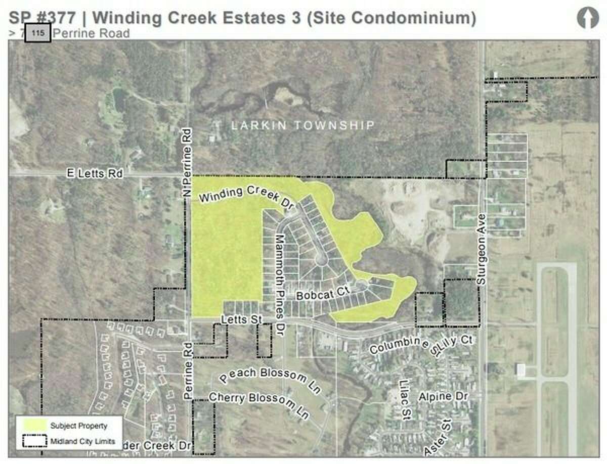 The space in yellow depicts the new land to be developed as part of Winding Creek Estates, located along Perrine Road in Midland. (Photo provided)