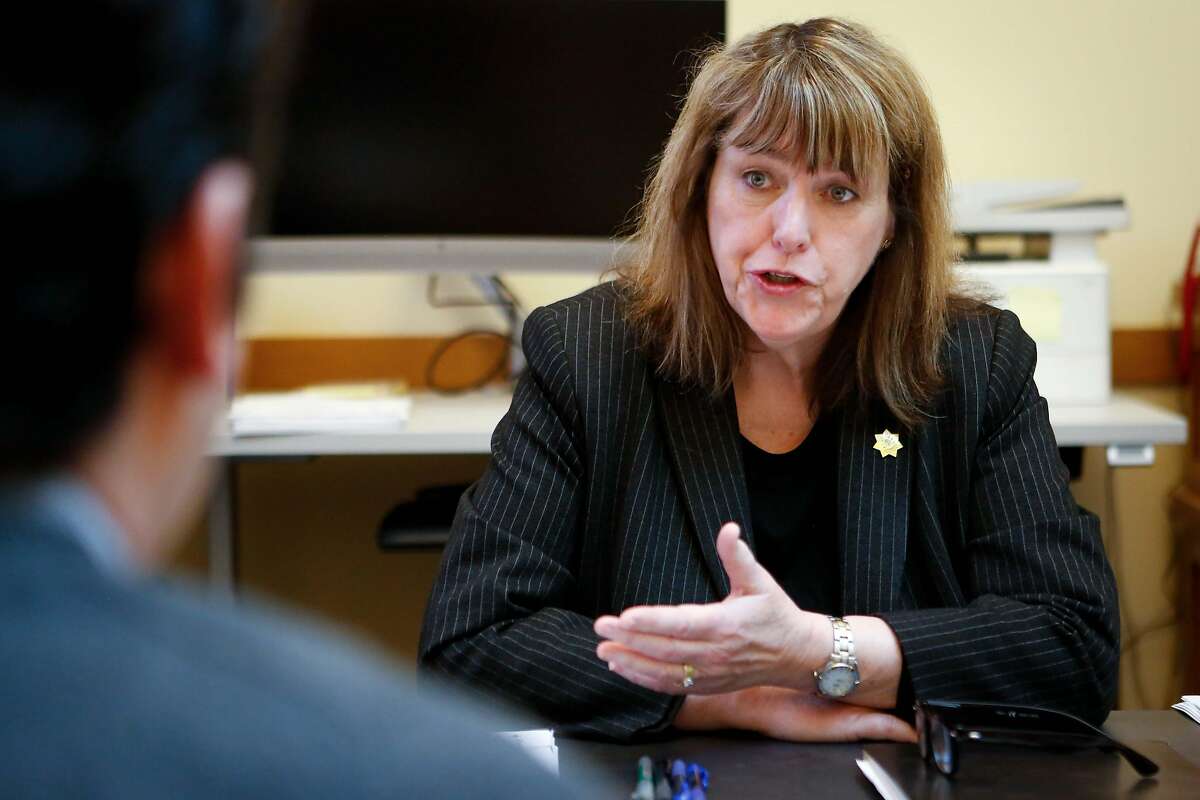 San Francisco Sheriff Vicki Hennessy speaks with a San Francisco Chronicle reporter about her decision to not run for reelection at City Hall on Thursday, March 28, 2019 in San Francisco, Calif.